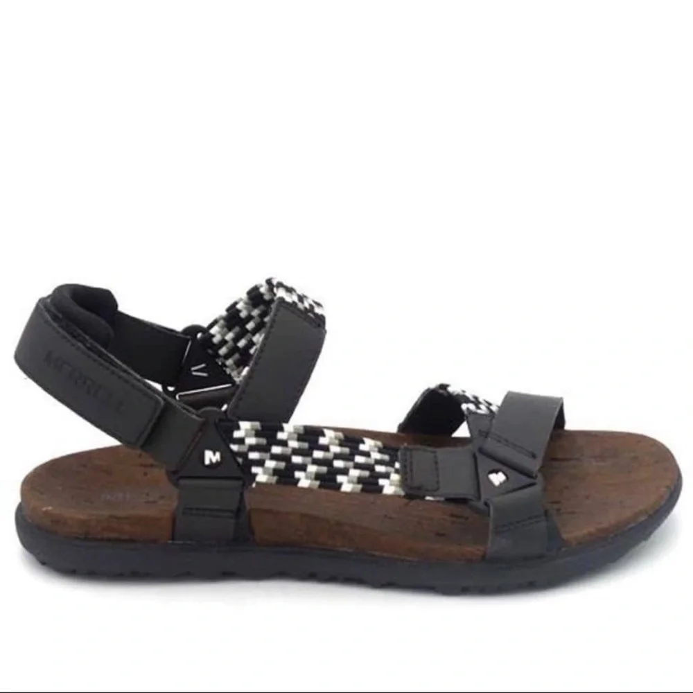 Merrell Women's Black White Around Town Sunvue Woven Strappy Sandals sz 8